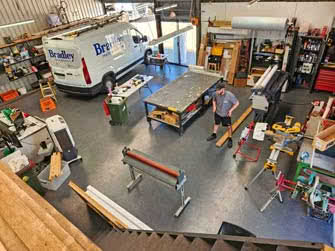 Top-down indoors view of a business workshop